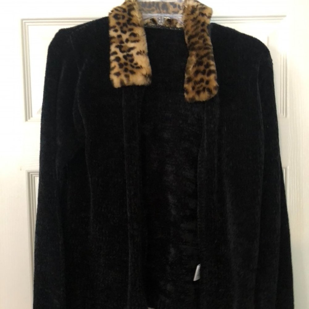 Black Velvet Jacket with Cheetah Collar